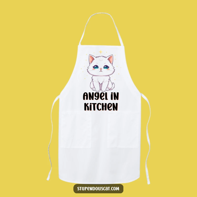 Funny White Cat Stardust Apron - Majestic Celestial Kitchen Gift