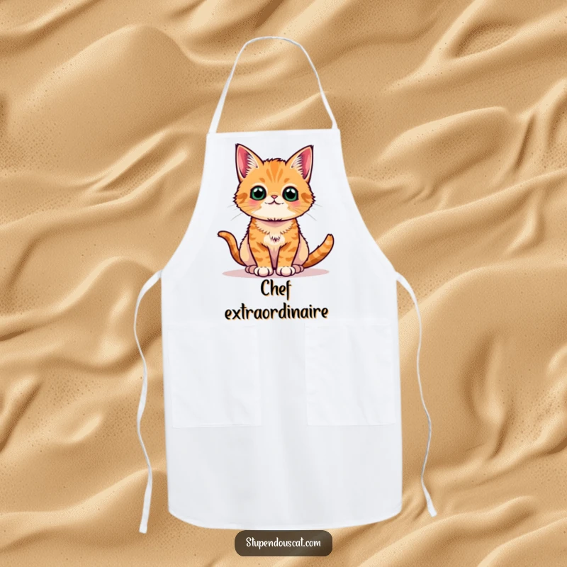 Funny orange tabby cat apron, posing regally and proudly, a stylish accessory for the regal home cook.