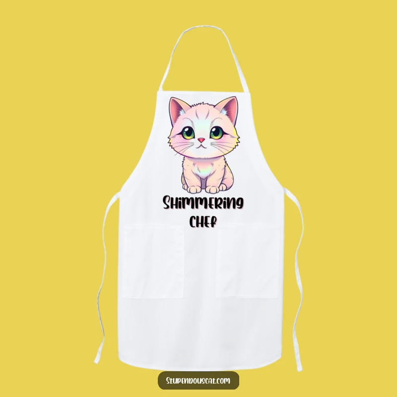 Funny Iridescent Cat Apron: Chef's Sparkle - Vibrant Kitchen Gift
