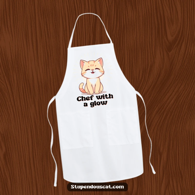 Funny Apron showing a powerful cat cub emitting a radiant aura, perfect for cooking with a side of majestic, humorous confidence.