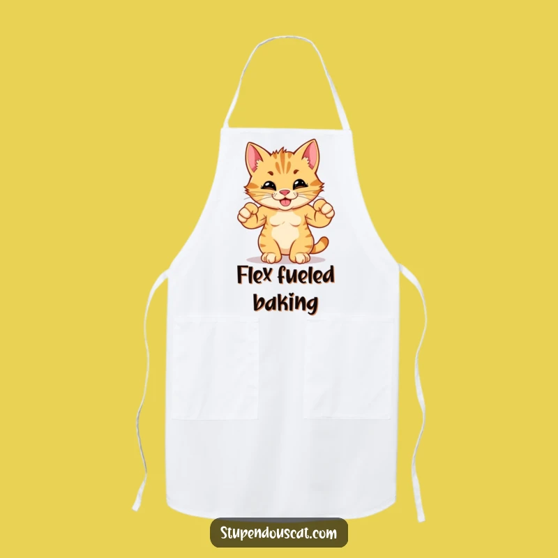 Funny Strong Cat Cub Flexing Muscles Apron - Hilarious Chef Gift for Kitchen