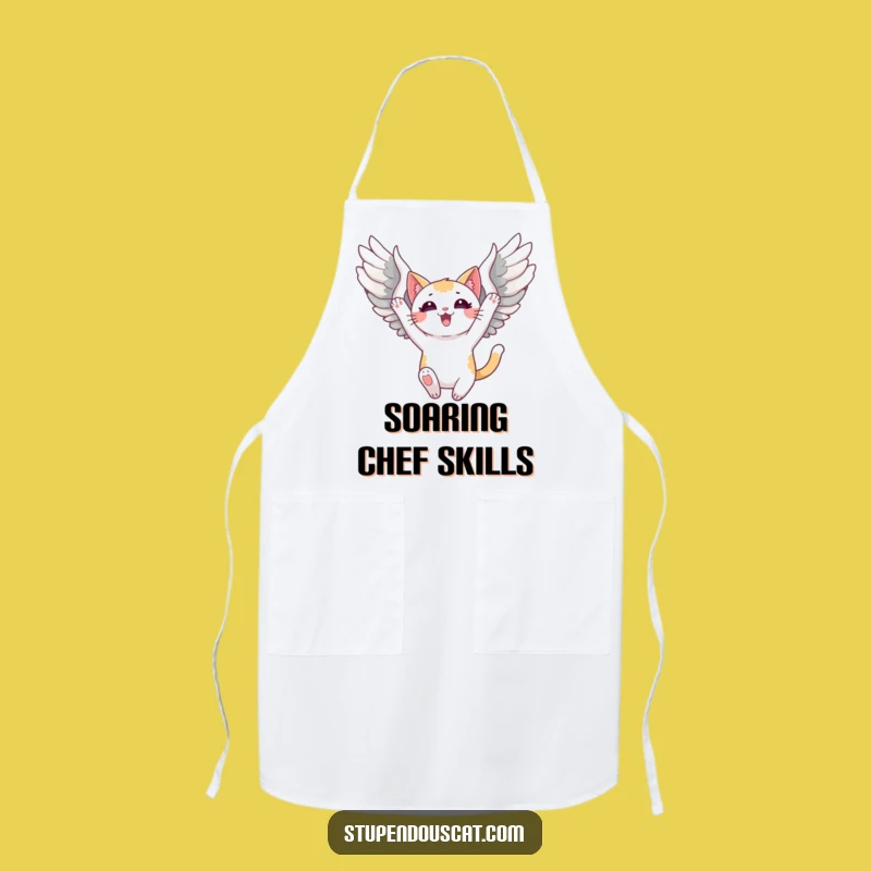 Funny Triumphant Winged Cat Apron: Cook with Grace, Perfect Funny Gift!