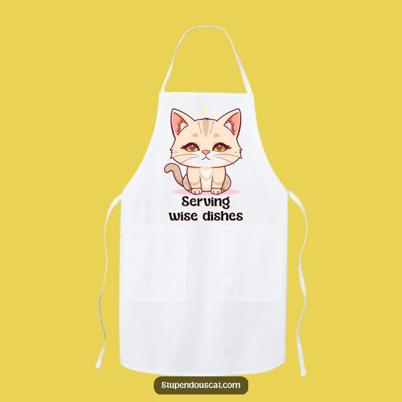Funny Wise Cat Aura Apron: Cook with Enlightened Calm