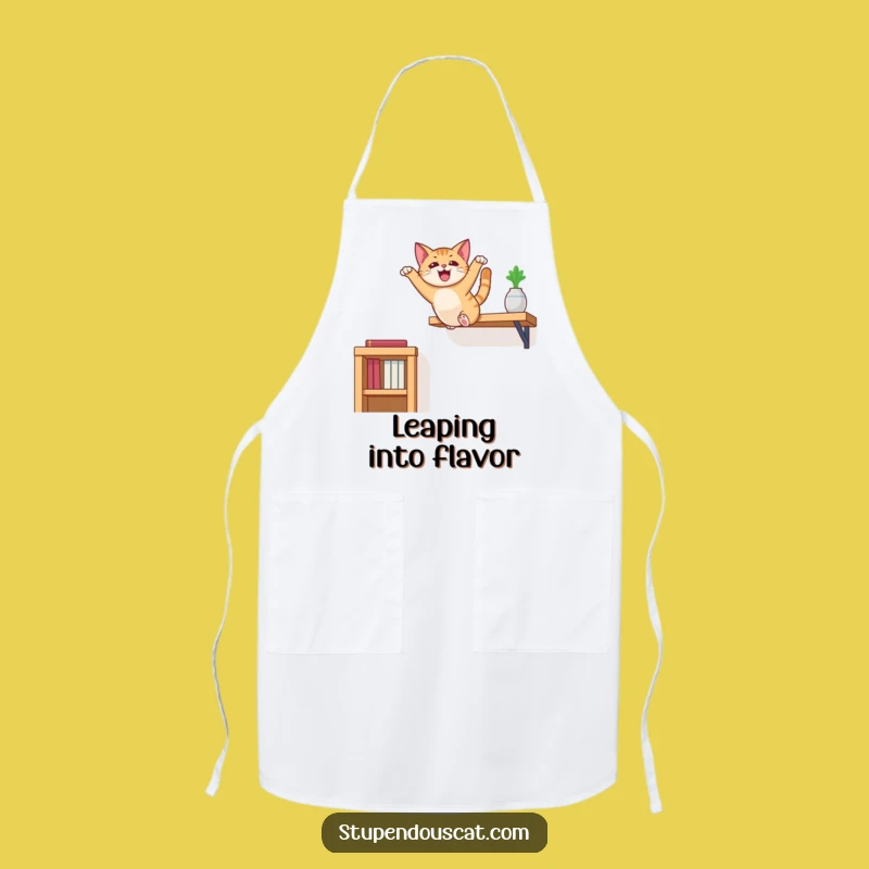 Funny Cat Leaping Apron: Cook with Hilarious Feline Flair and Daring Style