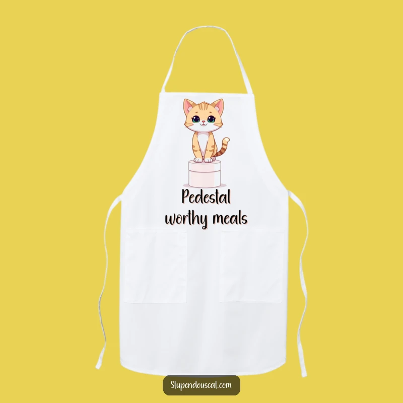 Funny Confident Cat Cub on Pedestal Apron - Hilarious Kitchen Pride