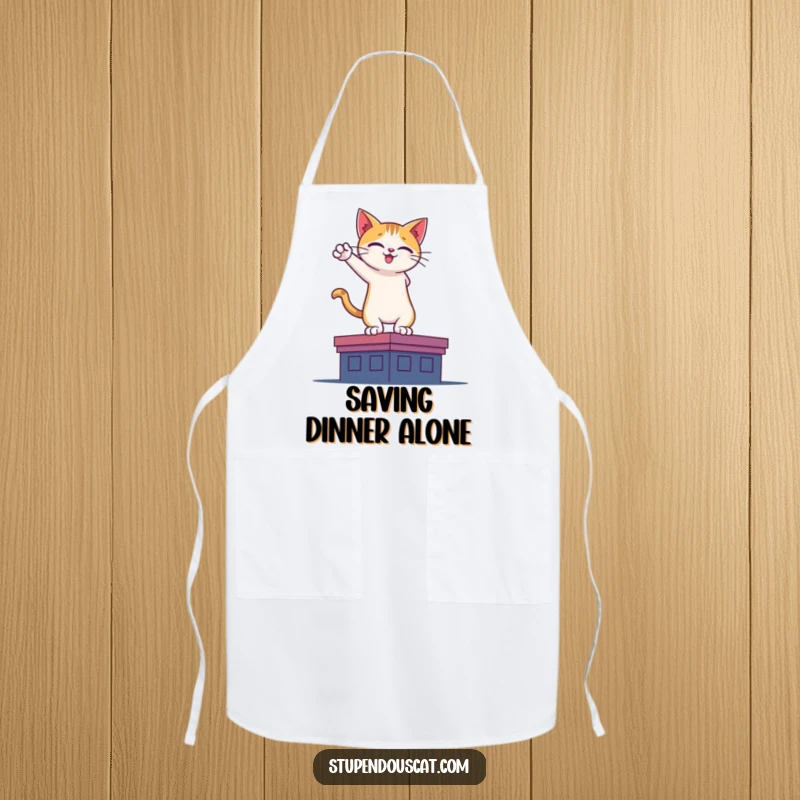 Funny apron with a heroic cat silhouette on a rooftop, perfect for culinary adventures with a brave spirit.