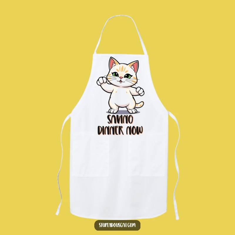 Funny Hero Cat Apron - Cook with Confidence in This Feline Pose Apparel, a Chef's Funny Gift
