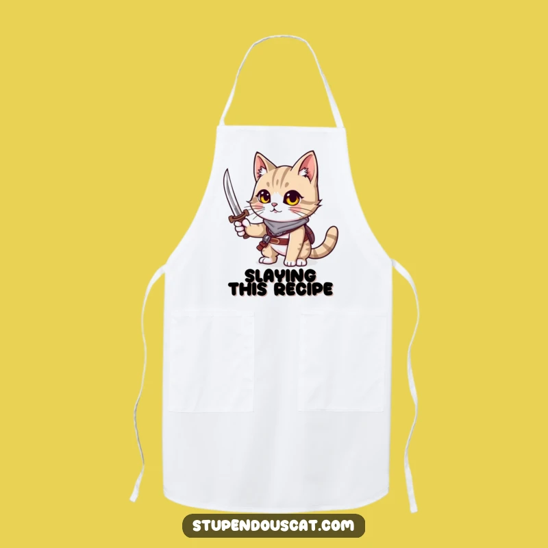 Funny Adventurous Cat Apron - Kitchen Fights with Tiny Sword Gift