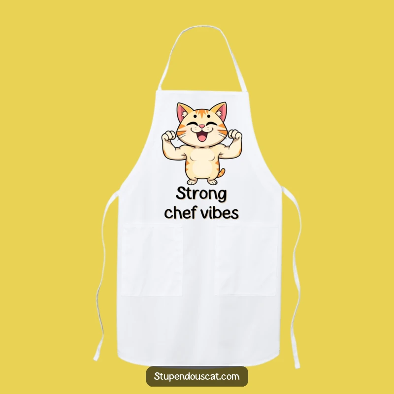 Funny Strong Cat Flex Apron - Kitchen Power for Chefs