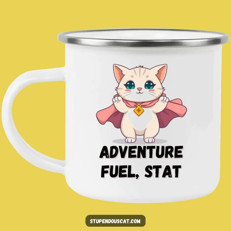 Funny Majestic Cape Cat Camping Mug: Adventure Fuelled by Heroic Feline, Funny Gift