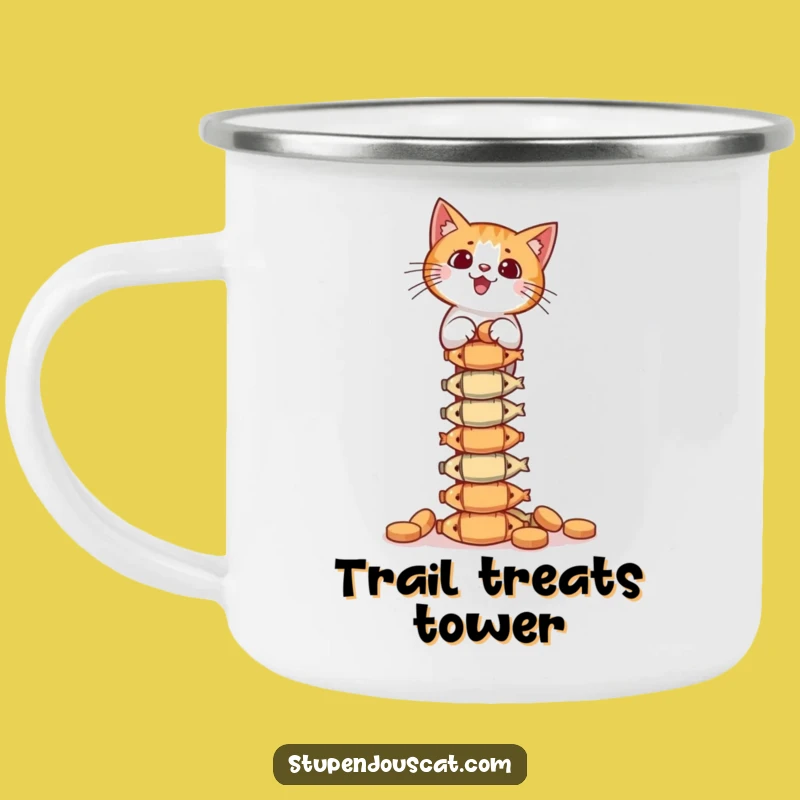 Funny Cat Treat Camping Mug - Precarious Balance Drinkware for Outdoors