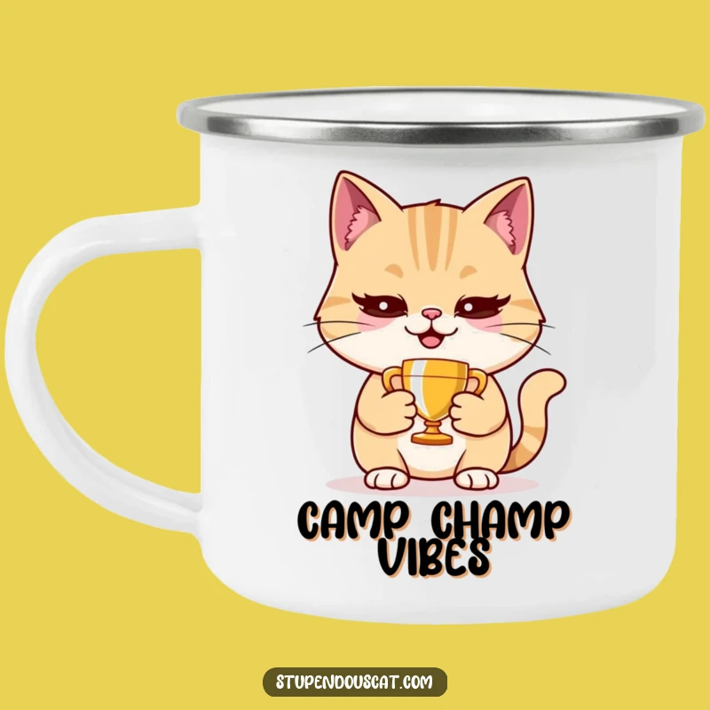 Funny Cat Trophy Camping Mug - Durable & Victorious Outdoor Drinkware