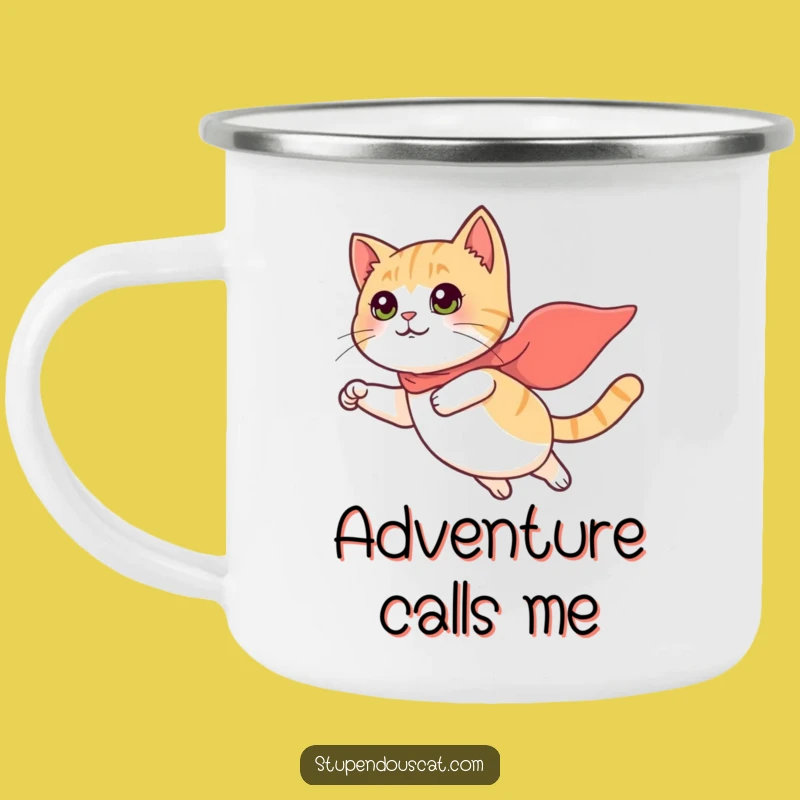 Funny Flying Cat Camping Mug - Heroic Cape Drinkware for Outdoor Adventures