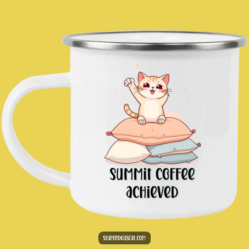 Funny Heroic Cat Pillow Pose Camping Mug - Durable and Hilarious Feline Outdoor Gear
