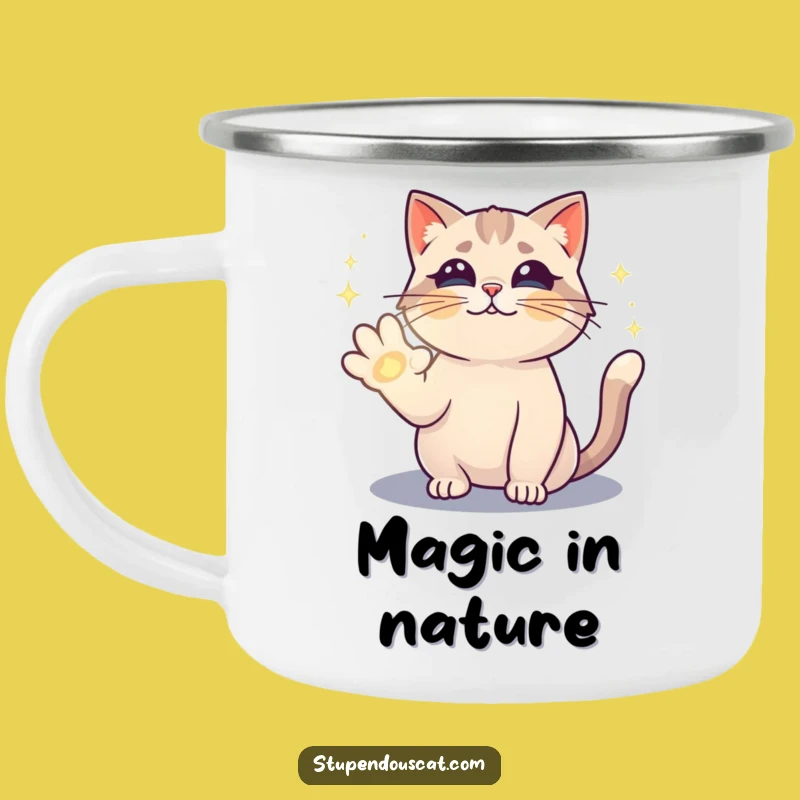 Funny Magical Cat Spell Camping Mug - Durable and Enchanting Outdoor Companion