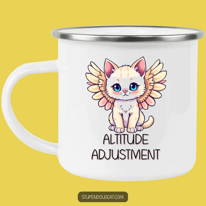 Funny Majestic Angel Cat Cub Camping Mug - Adventure with Heavenly Humor