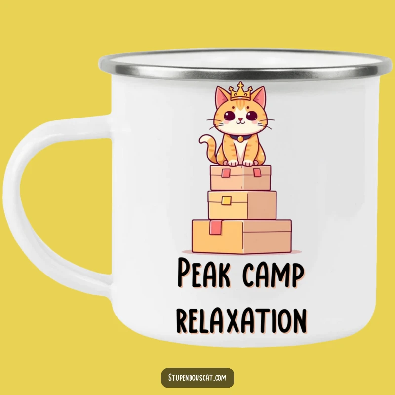 Funny Regal Cat Box Tower Camping Mug - Durable and Hilarious Feline Outdoor Gear