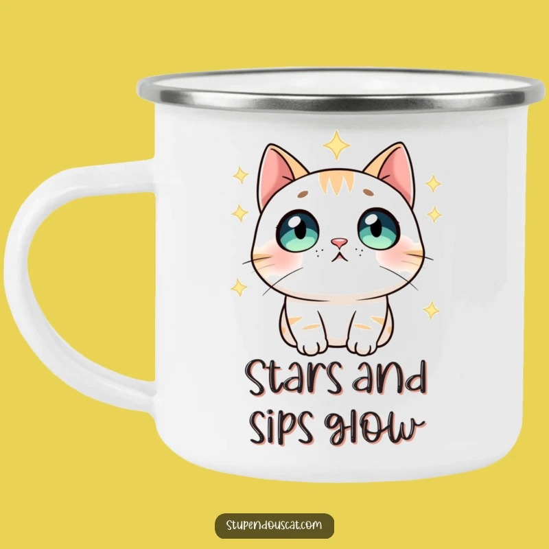 Funny Starstruck Cat Camping Mug: Adventure Under the Stars Funny Gift