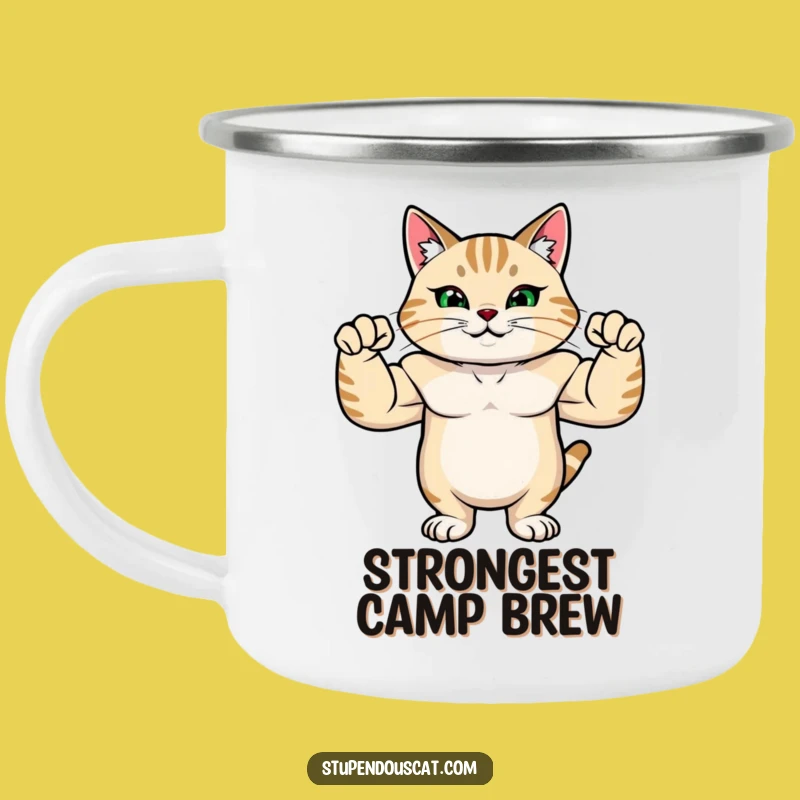 Funny Strong Cat Camping Mug: Fuel Your Adventures with Muscle Power