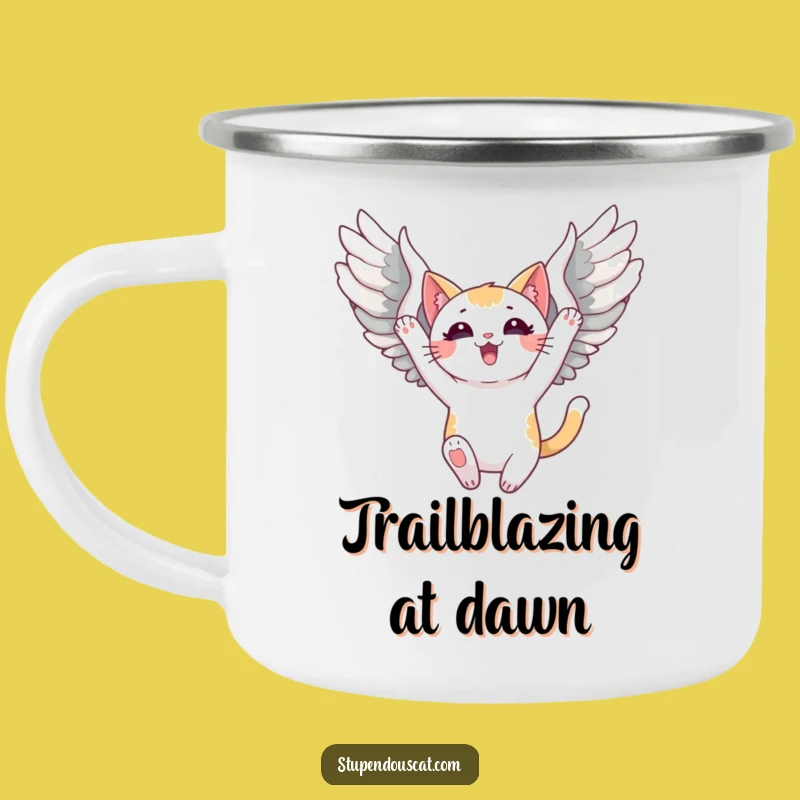 Funny Triumphant Winged Cat Camping Mug: Adventure Fuel, Perfect Outdoorsy Gift!
