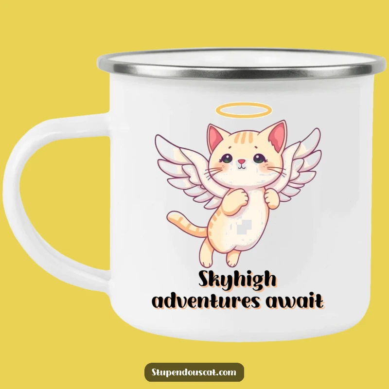 Funny Angelic Cat Wings Camping Mug: Heavenly Brews in the Wild