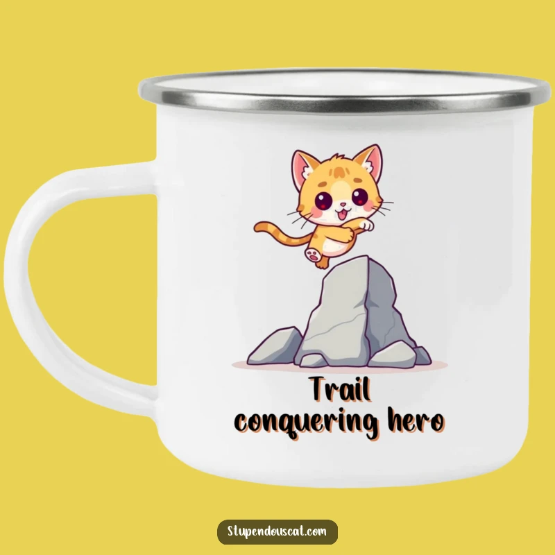 Valiant Cat Cub Leap Camping Mug: Adventure with Determined Power!