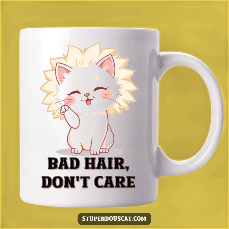 Funny Fluffy Mane Cat Mug - Humorous Pet Grooming Gift
