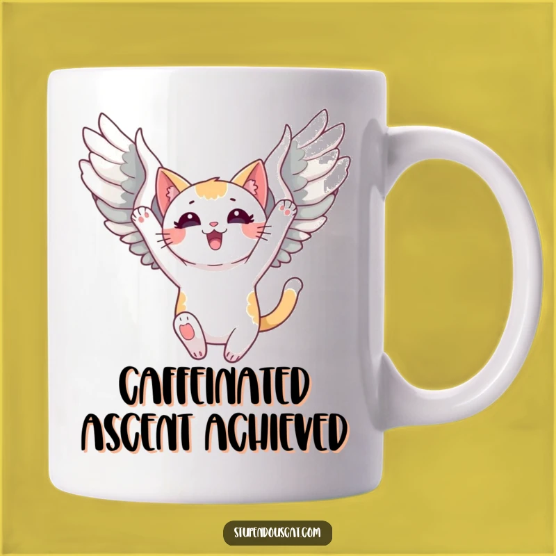 Funny Triumphant Winged Cat Mug: Soar to New Heights, Perfect Funny Gift!