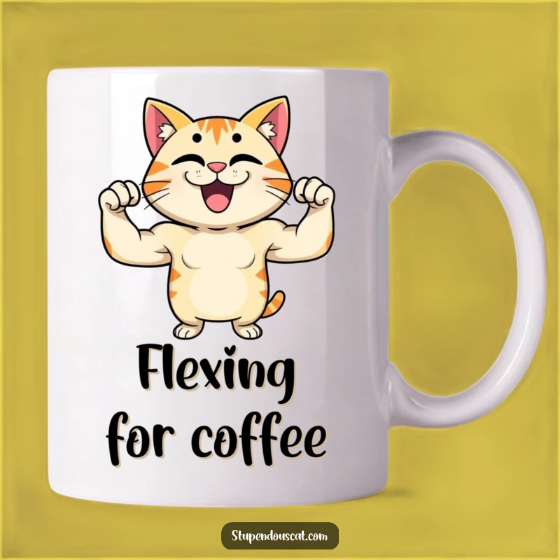 Funny Strong Cat Flex Mug - Proud Muscle Grin Character Gift