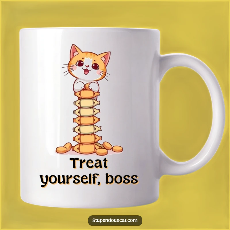 Funny Cat Treat Tower Mug - Precarious Balance Gift for Feline Gourmands