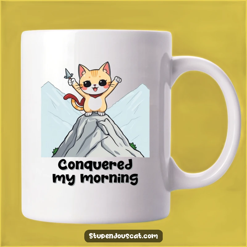 Funny Heroic Cat Mountaintop Mug - Epic Adventure Character Gift