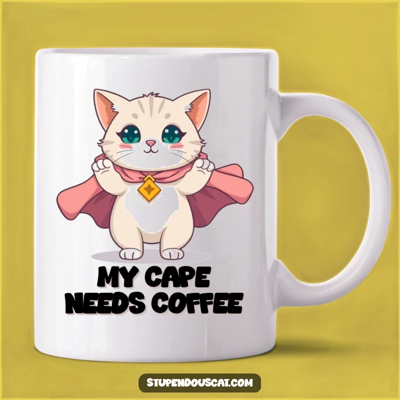 Funny Superhero Cat Mug: Magnificent Cape Unfurling, Perfect Gift for Cat Lovers