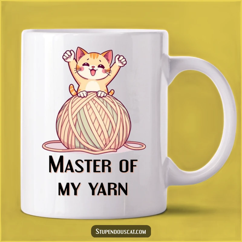 Funny Yarn Master Cat Mug: Triumphant Pose, Perfect Funny Gift