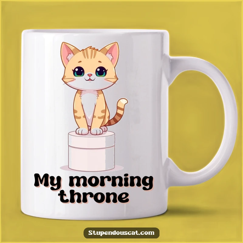 Funny Confident Cat Cub on Pedestal Mug - Hilarious Gift for Achievers