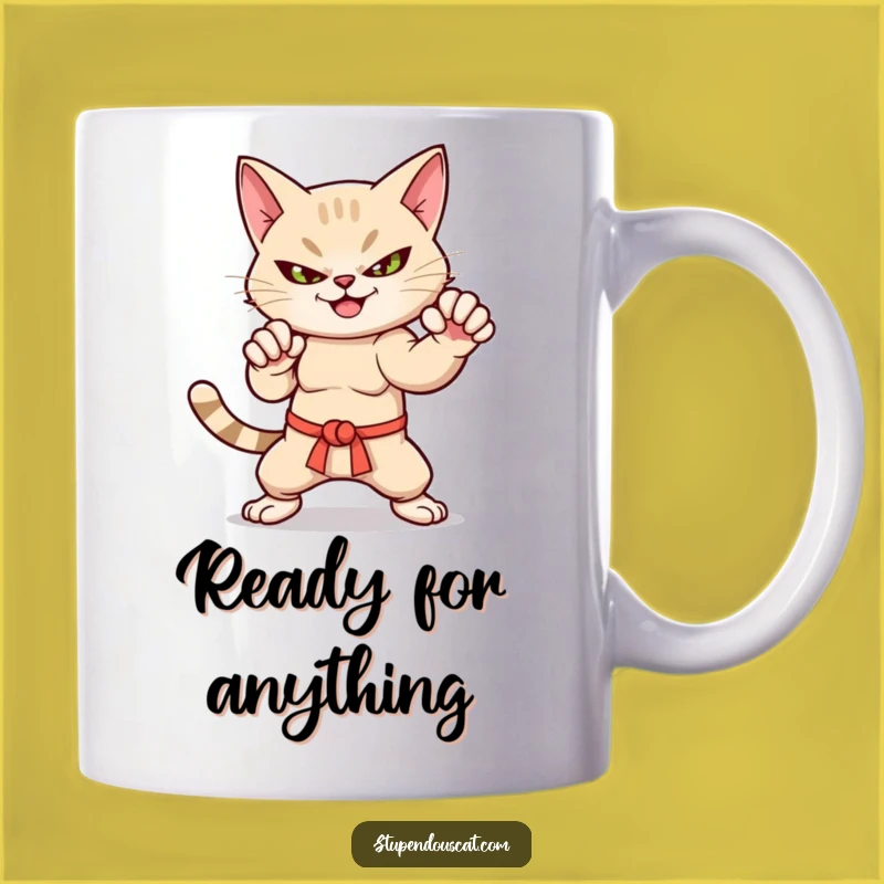 Funny Martial Arts Cat Mug - Smirking Feline Fighter Gift for Karate Fans
