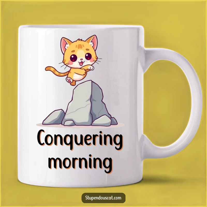 Valiant Cat Cub Leap Mug: A Funny Gift for Overcoming Challenges!