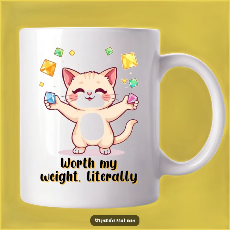 Funny Cat Juggling Gems Mug: Graceful & Shiny - Perfect Gift for Collectors