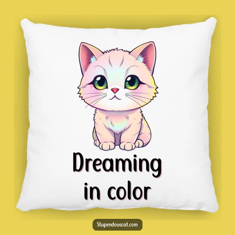 Funny Iridescent Cat Pillow: Shimmering Comfort - Cozy & Colorful Decor