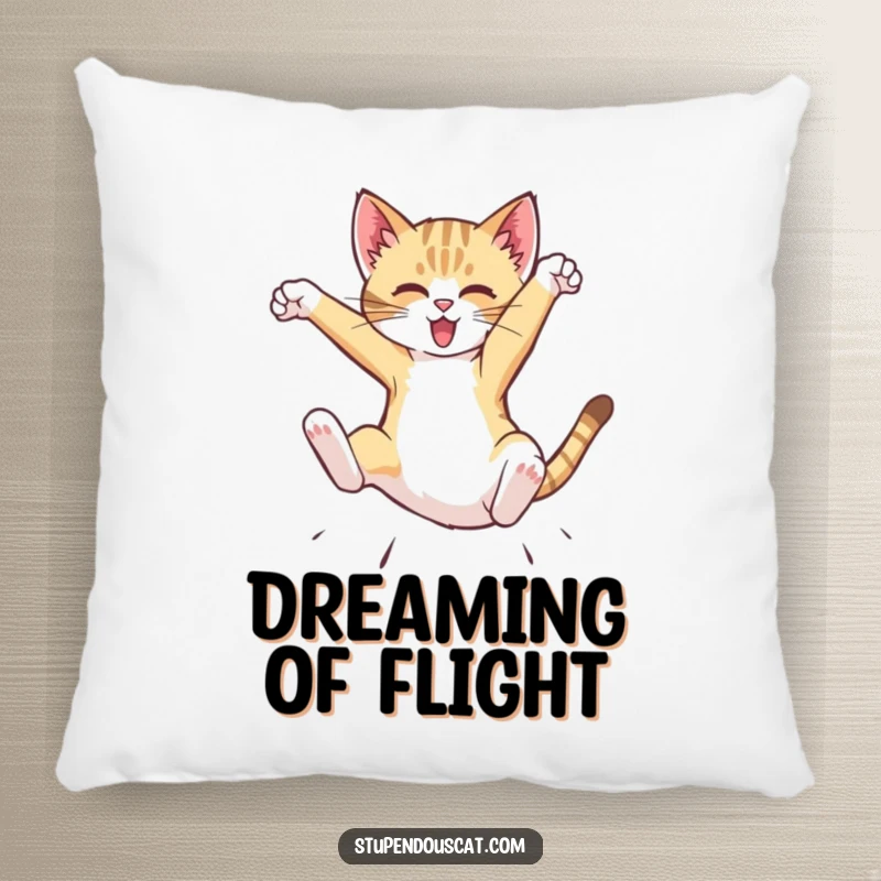 Funny Pillow with a dynamic cat cub performing a spectacular mid-air flip, offering plush comfort and a humorous dose of action.