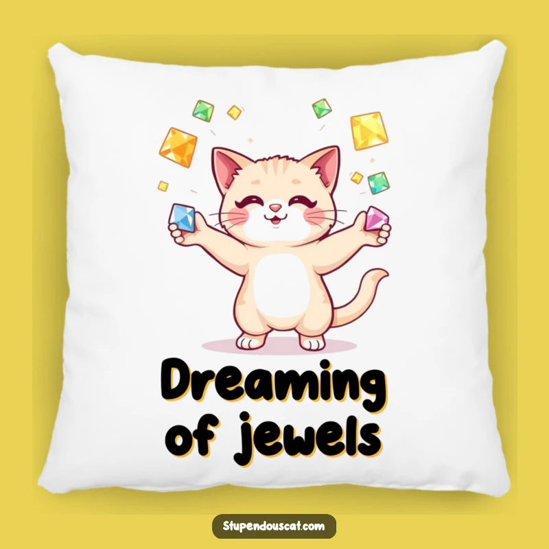 Funny Cat Juggling Gems Pillow: Cozy Comfort - Luxurious Decor Gift