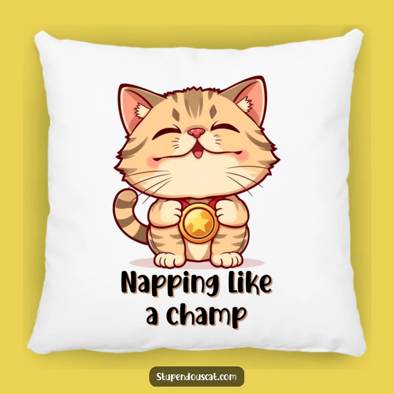 Funny Champion Cat Pillow - Soft Medal Comfort for Victorious Rest