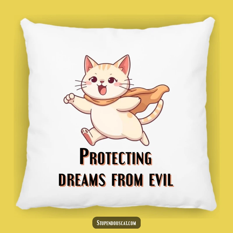 Funny Determined Cat Pillow - Billowing Cape Comfort, Hilarious Feline Accent