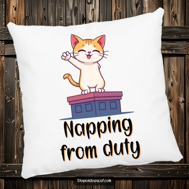 Funny pillow depicting a heroic cat silhouette on a rooftop, perfect for inspiring dreams of adventure and bravery.