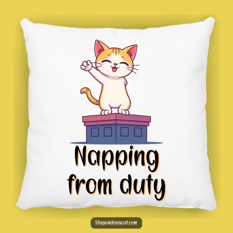 Funny Hero Cat Rooftop Pillow: Dream of Heroic Adventures!