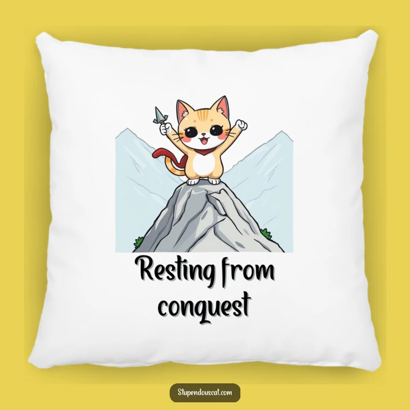 Funny Heroic Cat Mountaintop Pillow - Adventure Accent Decor