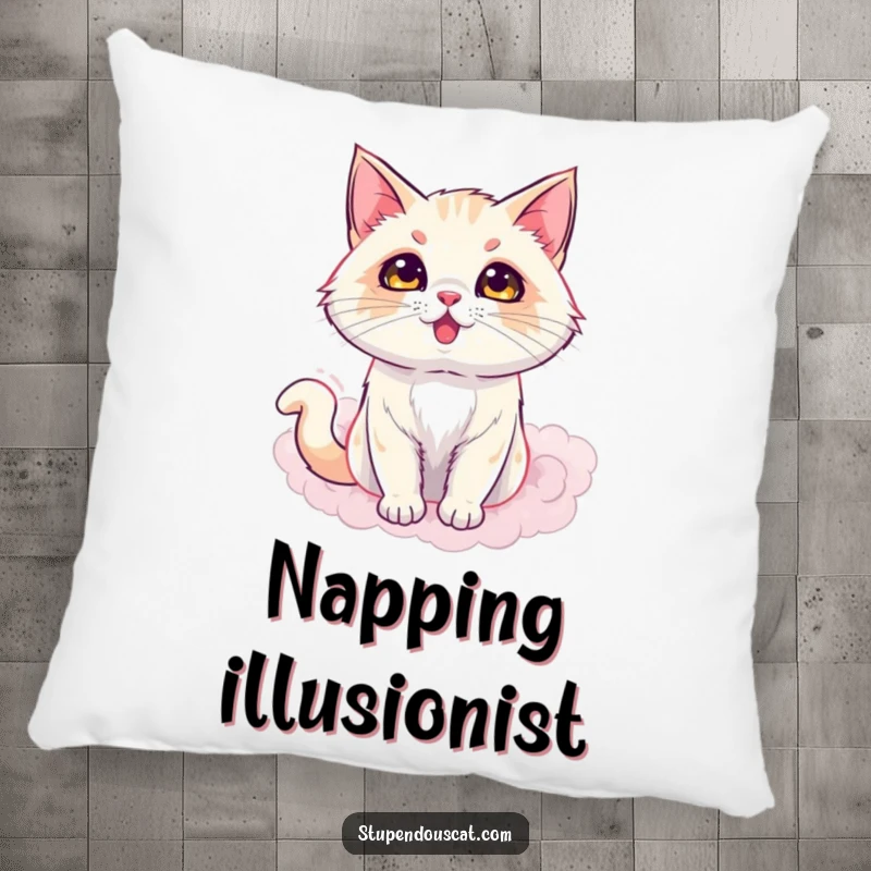 Funny pillow with a dazzling cat emerging from a puff of smoke, offering enchanting comfort and a hint of mystery, an ideal funny gift.