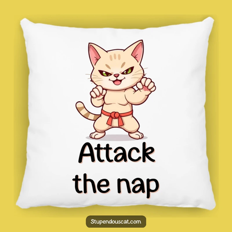 Funny Martial Arts Cat Pillow - Cozy & Comical Fighter Accent