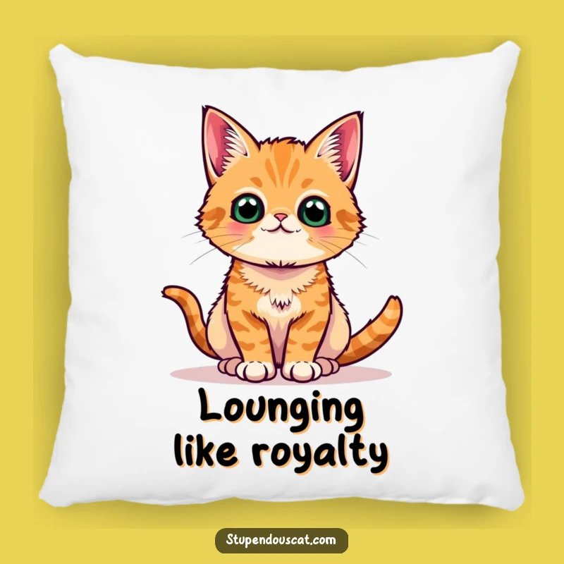 Funny Orange Cat Regal Pose Pillow - Cozy Proud Tabby Cushion Gift