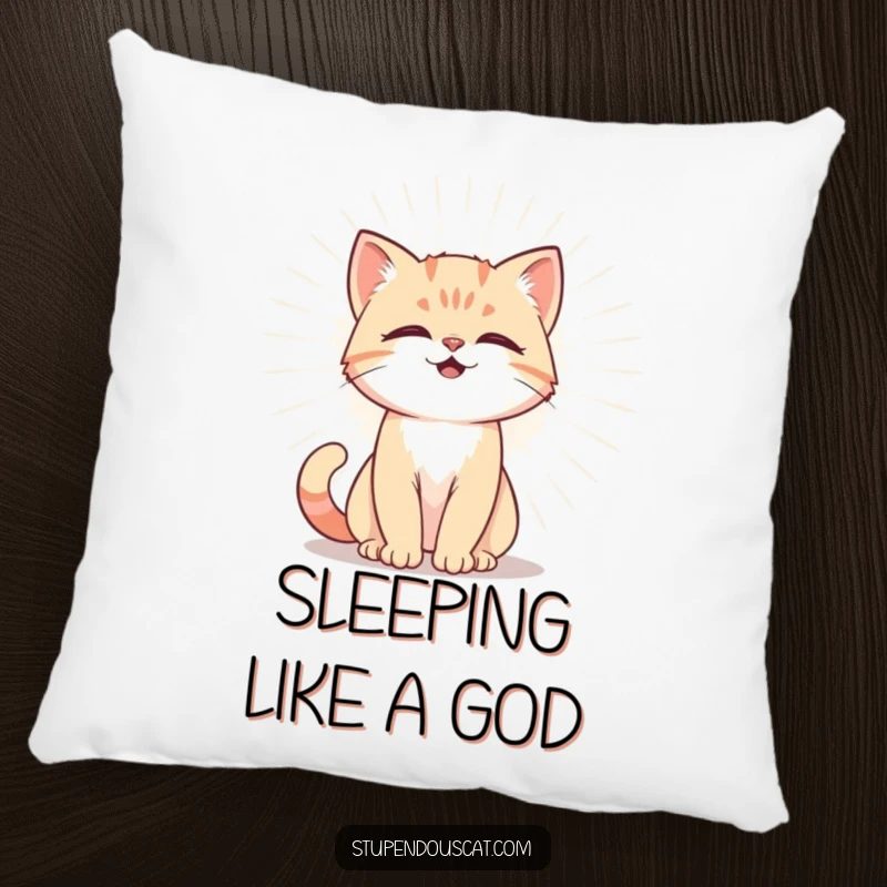 Funny Pillow with a powerful cat cub emitting a radiant aura, offering plush comfort and a humorous dose of majestic, empowering energy.
