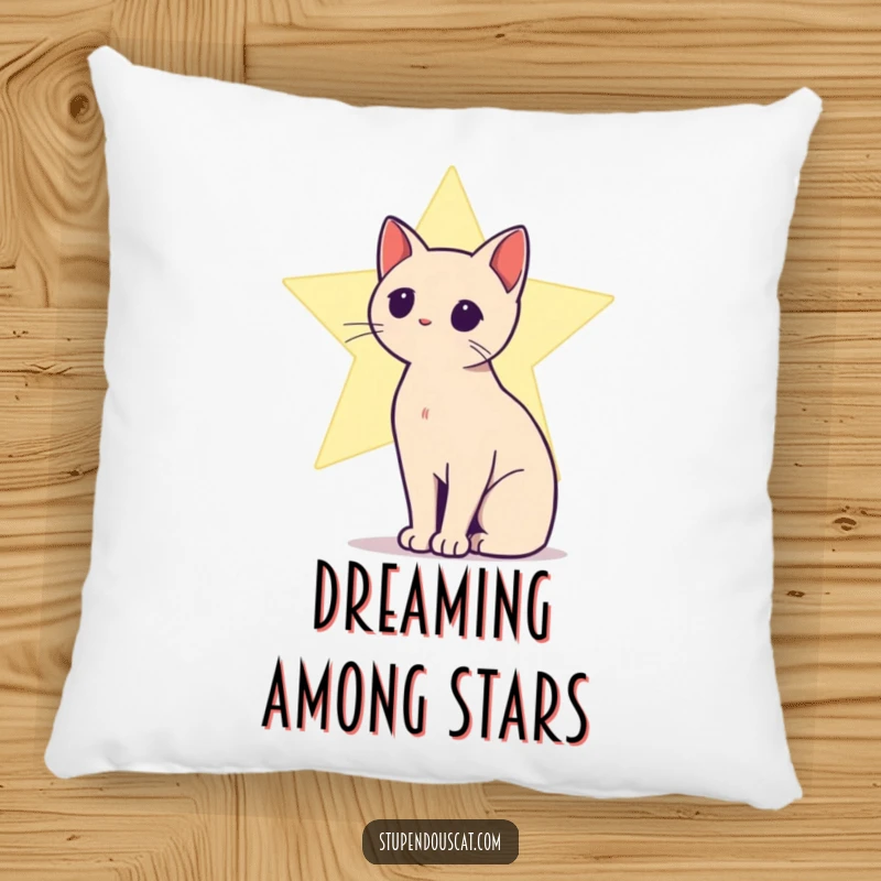 Funny pillow with a cat silhouette against a bright star, perfect for cozy nights and celestial-themed decor.